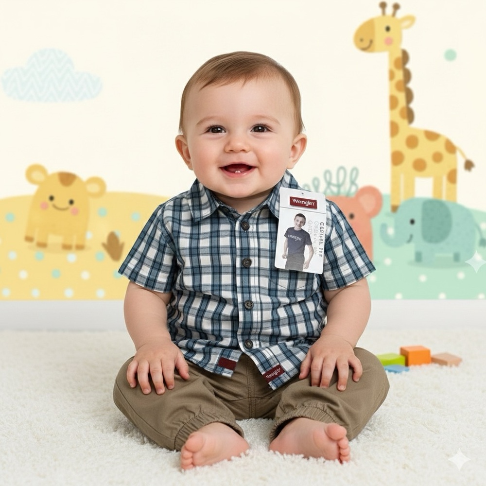 Wrangler Blue and White Plaid Baby Shirt